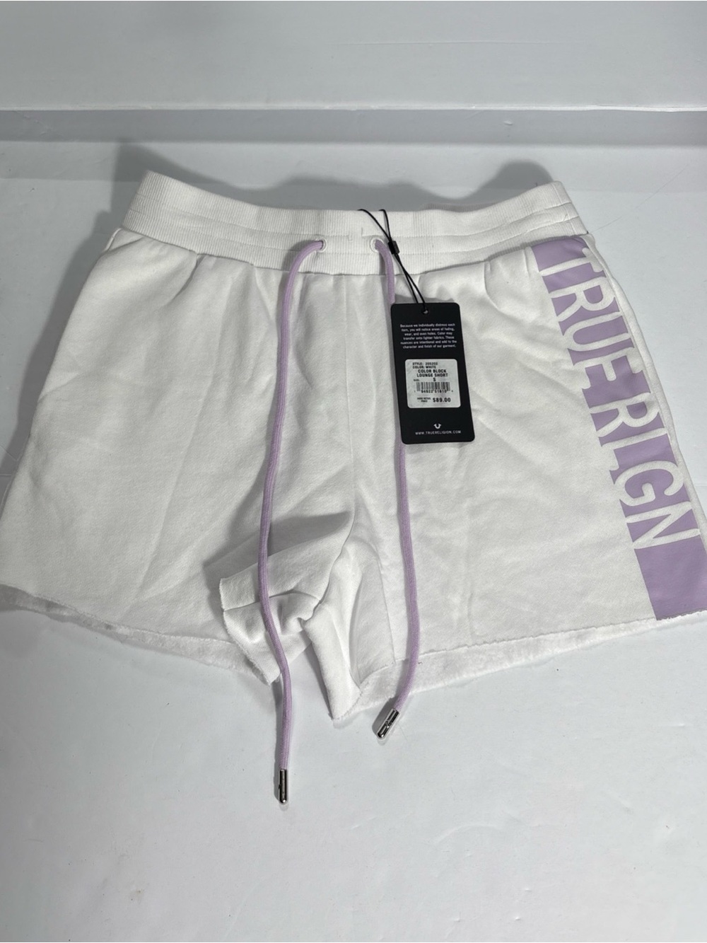 NWT True Religion White & Purple Color Block Lounge Shorts Size Small MSRP $89